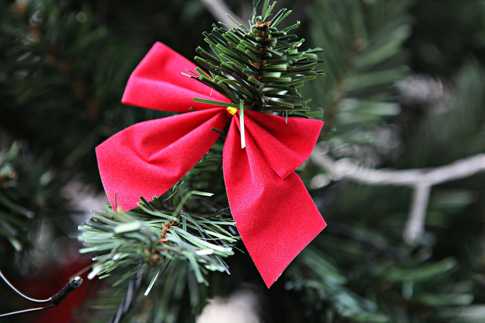Czerwona kokardka na choince